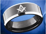 Masonic Tungsten ring 8MM Black w Masonic Symbol