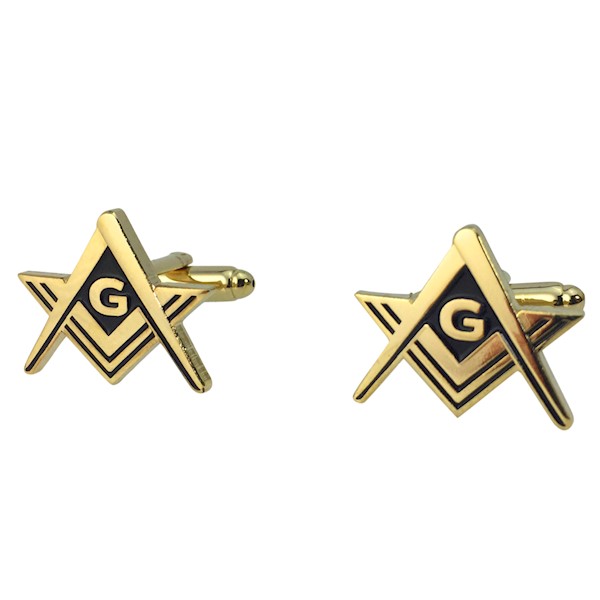 Classic Masonic Cuff Links Goldtone Blue