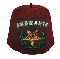 Amaranth Fez with Rhinestone letters - Yellow tassel