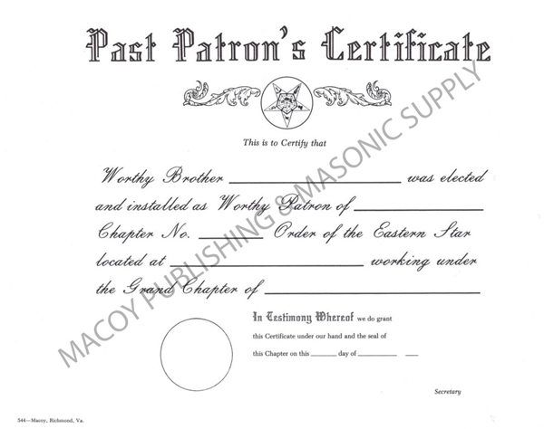 OES Past Patron's Certificate