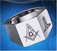 Masonic Ring 12mm Tungsten Multi-facet Signet style ring with symbols