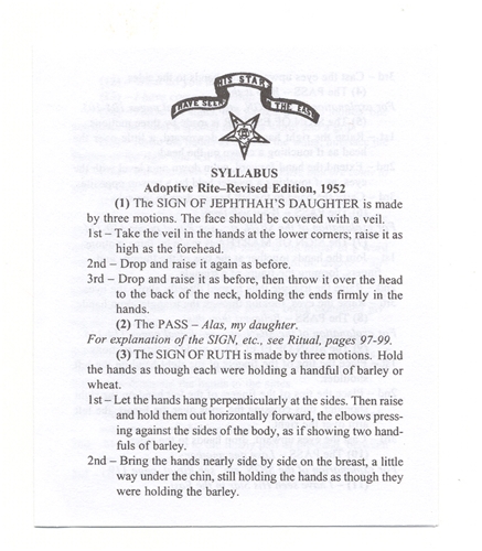 Syllabus for Macoy's Adoptive Rite Ritual